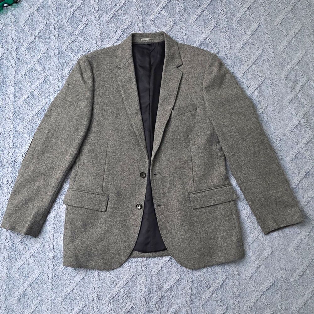 JCrew Ludlow 42R Mens Gray Herringbone Tweed Moon Wool Blazer Elbow Patch